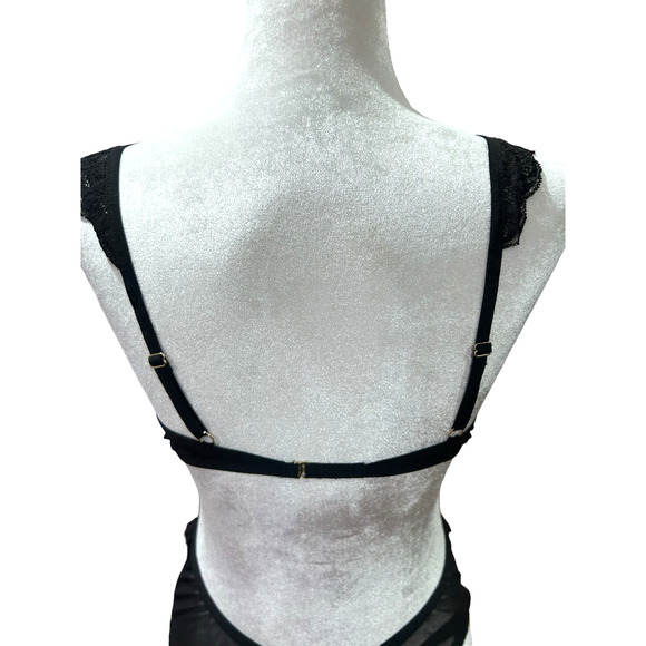 We Are HAH Lingerie Bodysuit Key To UR Heart Sheer Ruffle Black‎ Noir Revolve XS - Picture 5 of 10
